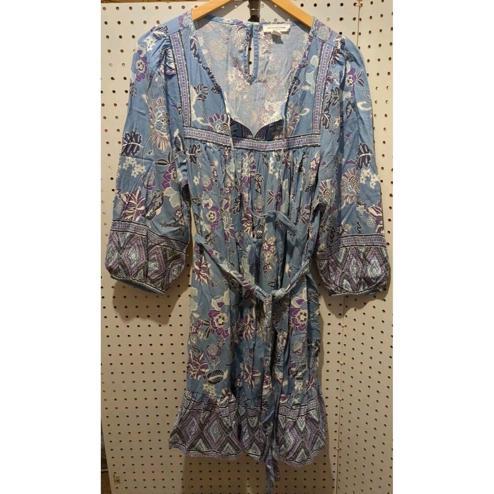 Beach Lunch Lounge Dress Large Floral Tie Blue Purple